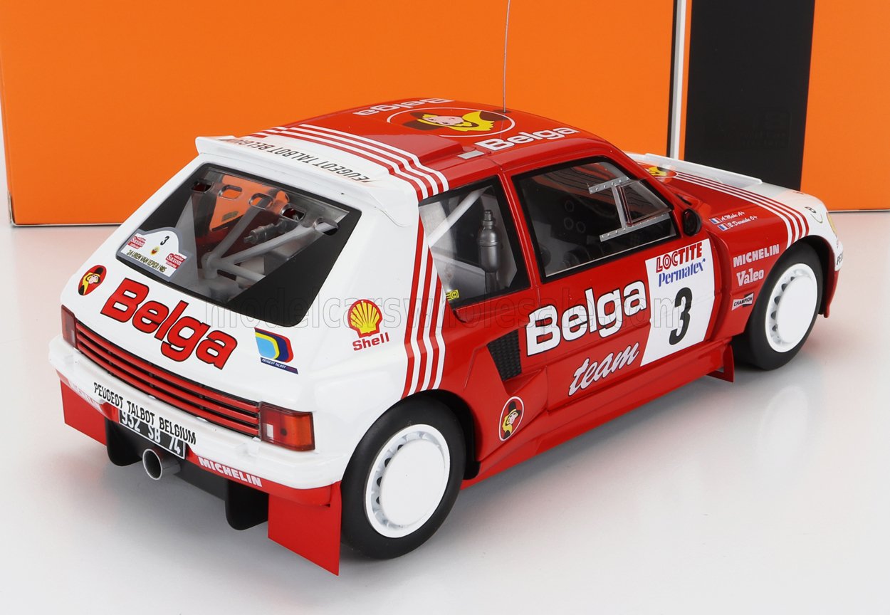 IXO 1:18 - PEUGEOT - 205 T16 Gr.B BELGA N 3 RALLY YPRES 1985 B.DARNICHE - A.MAHE - RED WHITE