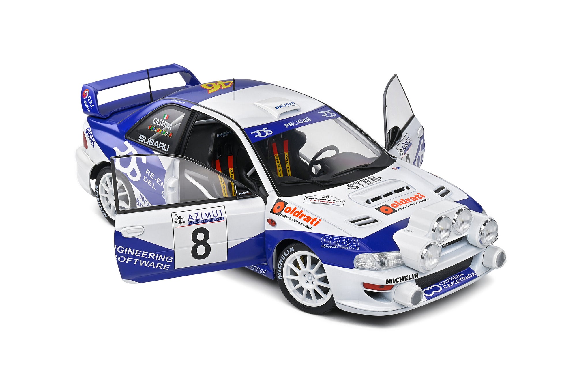 Solido 1:18 Subaru Impreza S5 WRC99 – Rally Azimut Di Monza – 2000 – #8 V.Rossi / C.Cassina