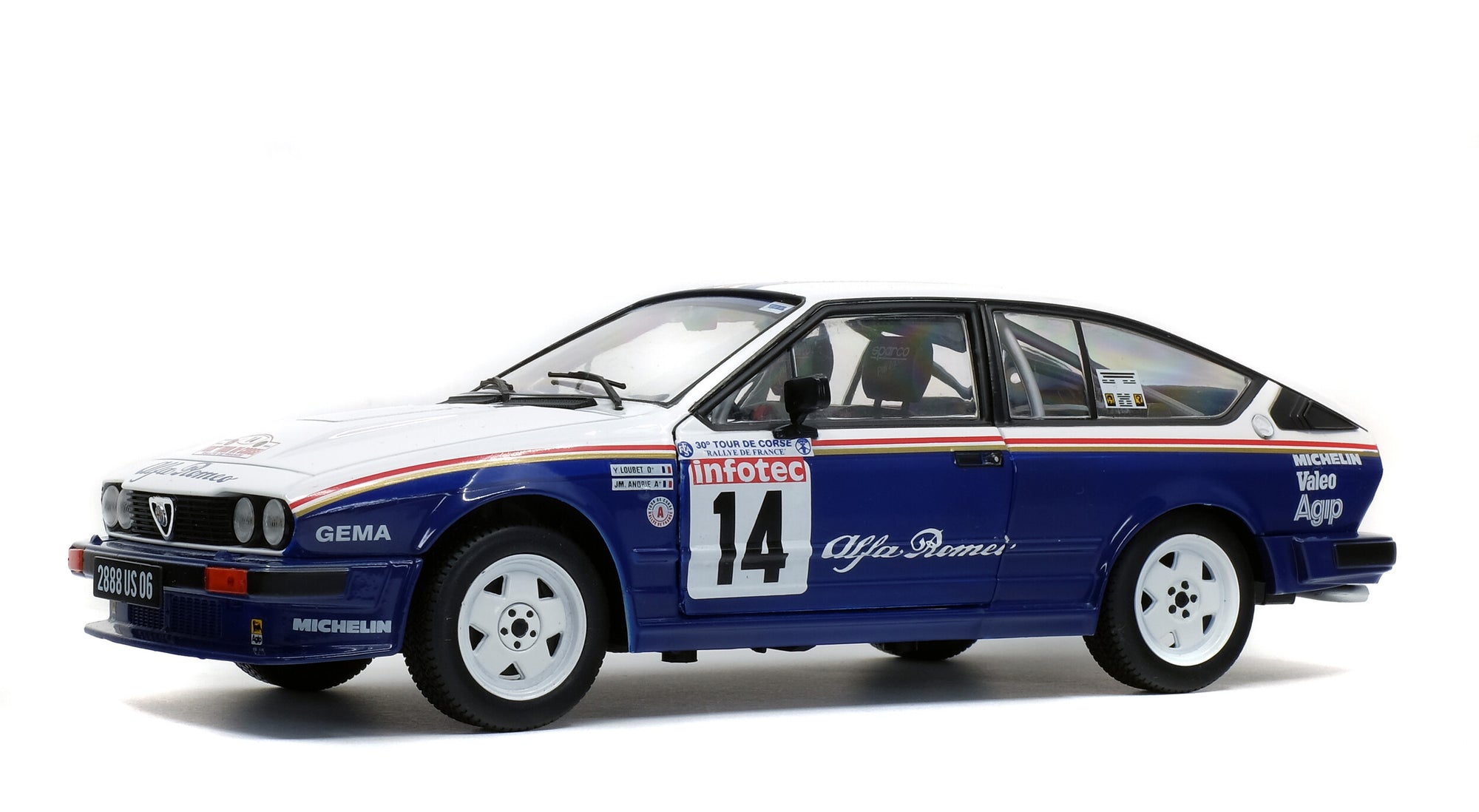 Solido 1:18 Alfa Romeo GTV6 – Tour de Corse – 1986 – Loubet / Andrié #14