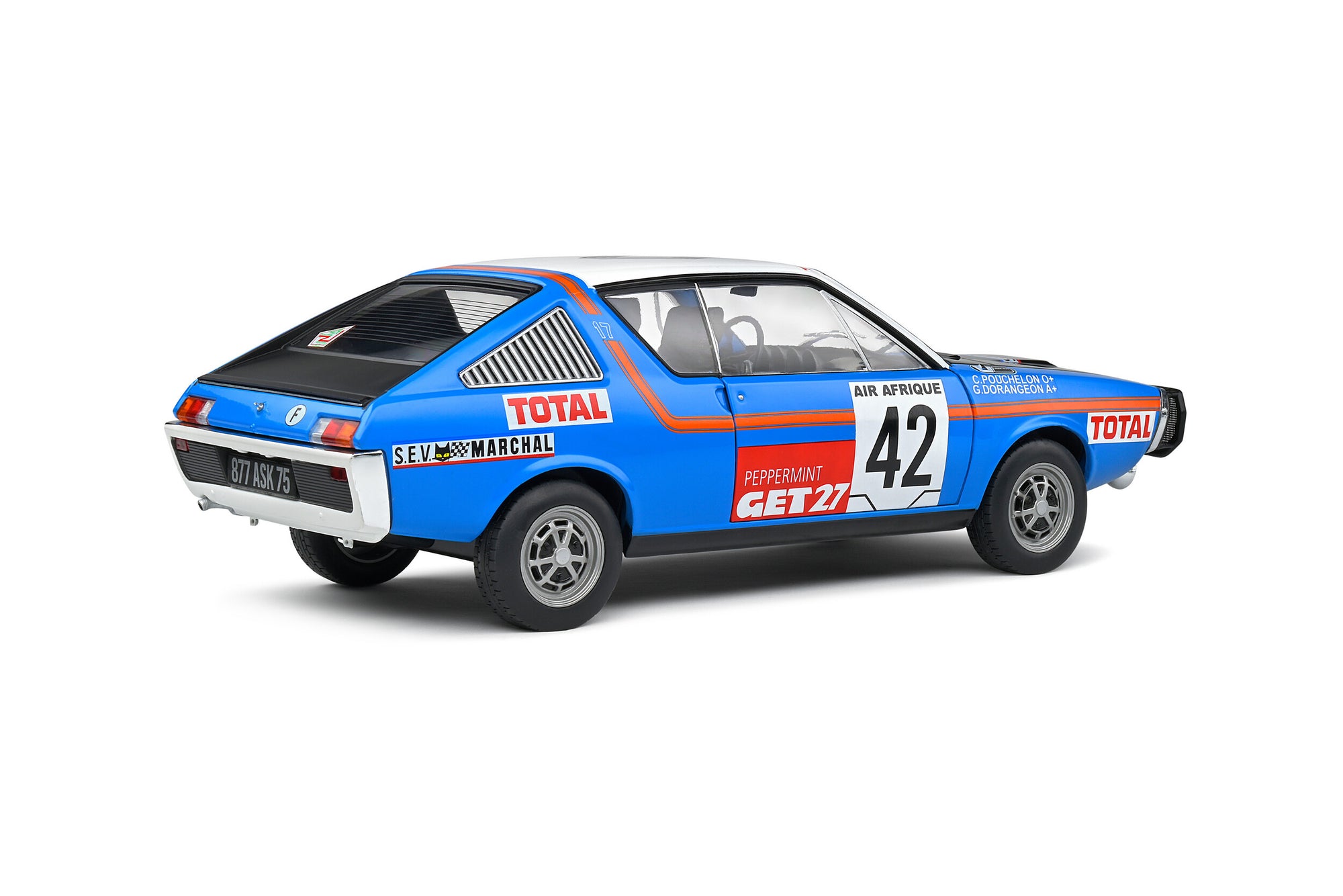 Solido 1:18 Renault 17 – Rallye Abidjan Nice – 1976 – #42 Pouchelon / Dorangeon